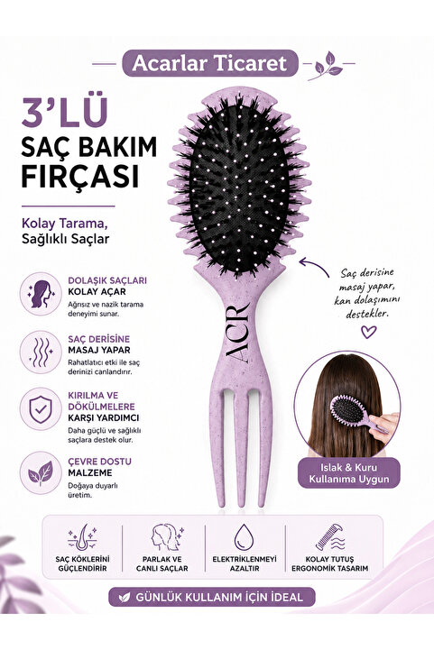 AcarlarTicaret Magical Curl Saç Fırçası Kıvırcık Saç Belirginleştirici Tarak Oval