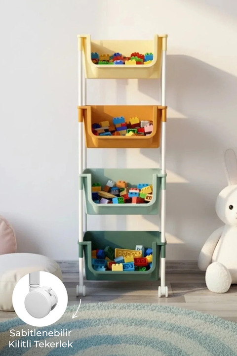 Kitchen Life 4 Katlı Tekerlekli Oyuncak Toplama Rafı Mutfak Rafı Banyo Düzenleyici Sepet