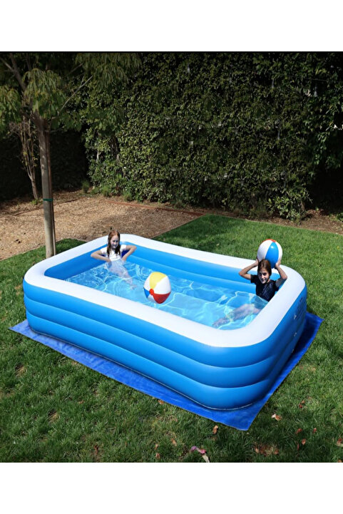 Tisul 250X150X50CM Şişme Havuz 3 Katmanlı Büyük Boy Dikdörtgen Yüzme Havuzları Aile ve çocuklar için Tatil Şişme Havuzu