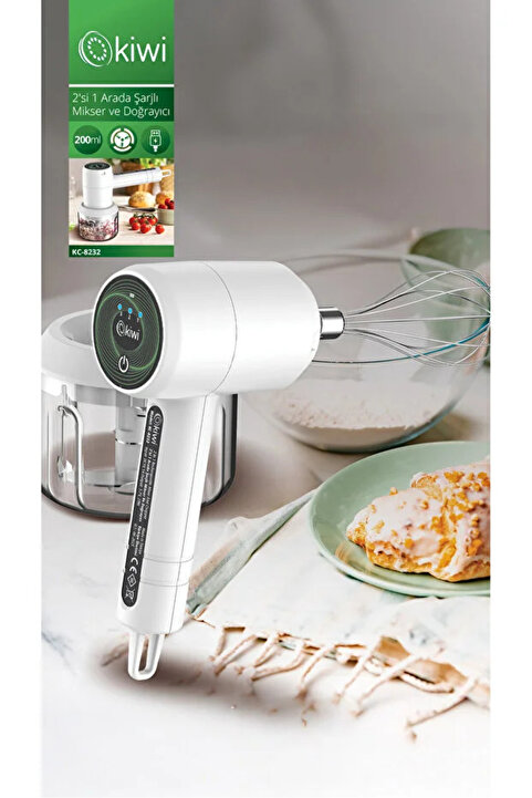 Kiwi Kc-8232 Şarjlı El Mikseri ve Doğrayıcı Rondo 2'si 1 Arada 3 Hız Kademeli 200 Ml