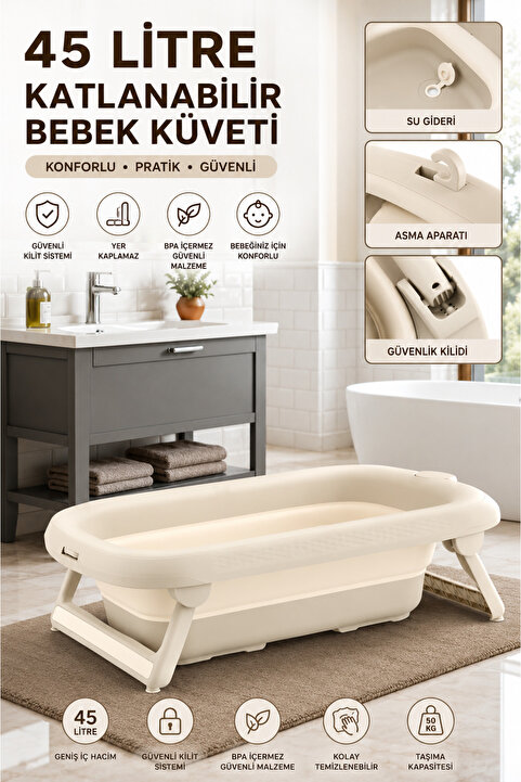 Zuu Baby Bebek Küveti Katlanır Lüks Aqua Nest Kahverengi 45 Litre