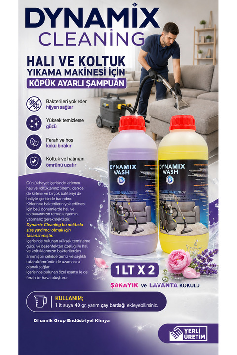 dynamix wash 2'li Halı Ve Koltuk Yıkama Makinesi Şampuanı (KÖPÜK AYARLI) 2 Kg Lavanta Ve Şakayık