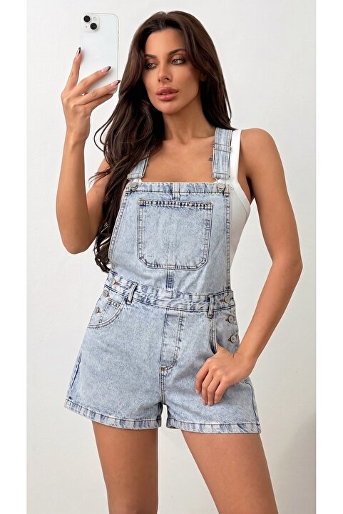 KENE JEANS BUZ KAR ASKILI BAHÇEVAN KOT ŞORT TULUM