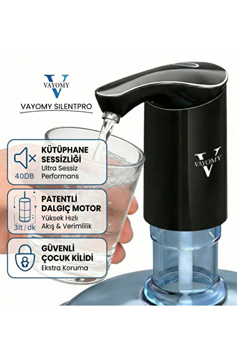 Vayomy SilentPro Ultra Sessiz Şarjlı Otomatik Damacana Su Pompası Yüksek Hızlı Akış 1200mAh BPA Free