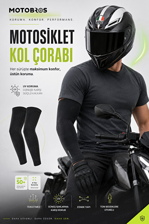 Motobros KOL ÇORABI GÜNEŞ KORUMALI MOTOSİKLET BİSİKLET KOL ÇORABI- SİYAH