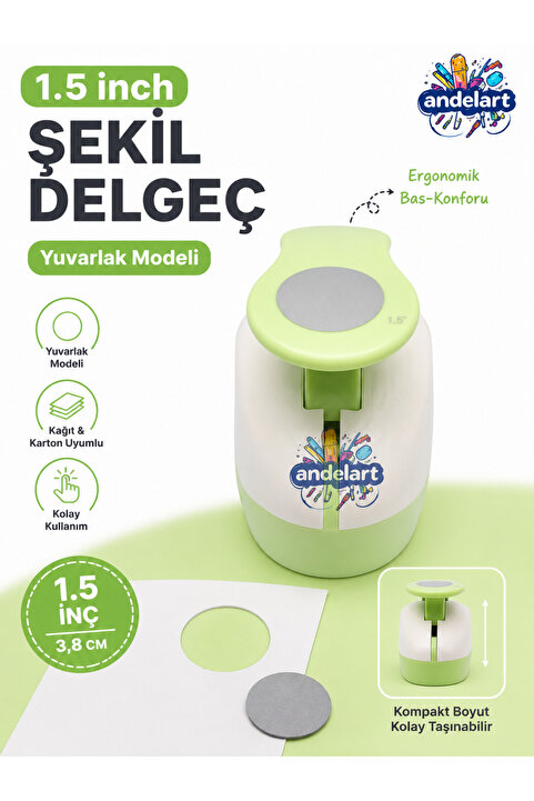andelart Eva Daire Desenli Büyük Boy Şekilli Delgeç 1.5" 3,5 Cm