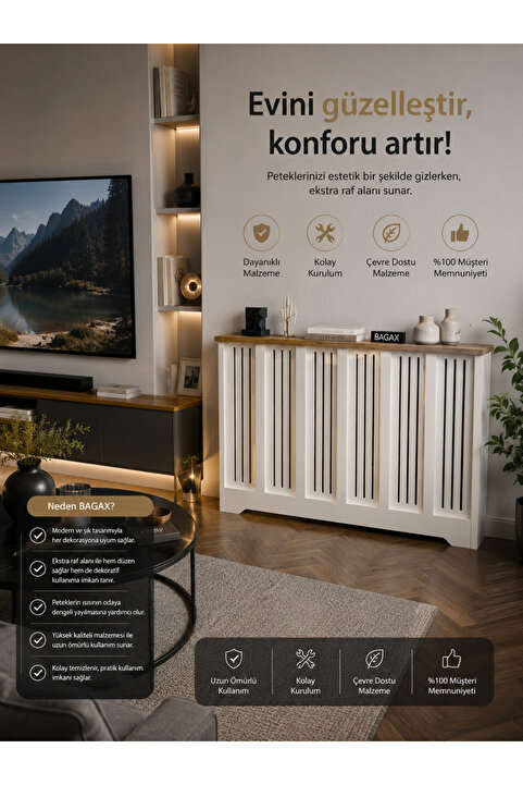 BAGAX Petek Önü Dekoratif Dresuar – Kalorifer Gizleme PETEK KAPLAMA | Dar Alanlar İçin Modern ( iç 116 ) ( dış 120 cm ) D2