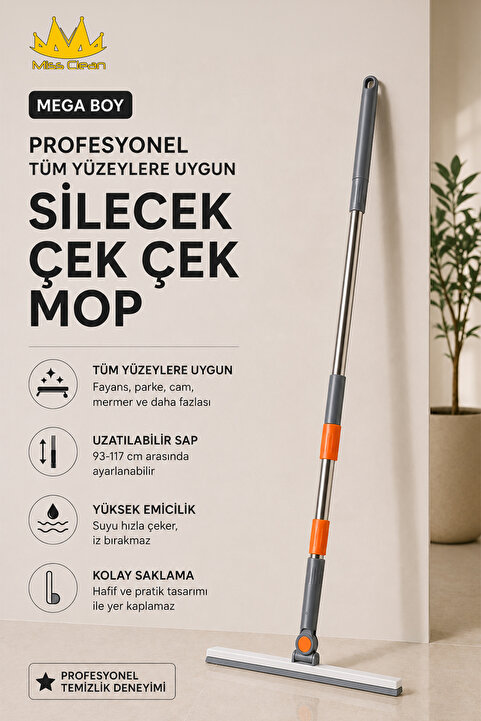MissClean Mega Boy Profesyonel Tüz Yüzeylere Uygun Silecek Çek Çek Mop