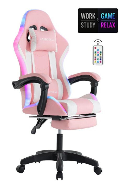 Fashcolle Pink Star Işıklı - Masaj Özellikli Oyuncu Koltuğu Pembe-Beyaz