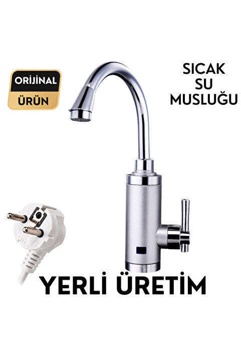 Sıcak Musluk Elektrikli Ani Su Isıtıcı Termal Şofben Musluk Lavaboya Monteli Asg-4S gümüş gri