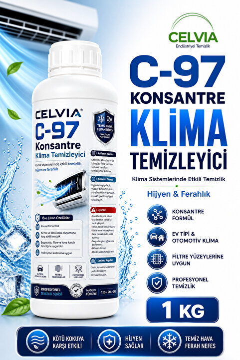 CELVIA Temizlik C-97 Konsantre Klima Temizleyici & Kombi Peter Temizleyici Asit İçermez 1 KG