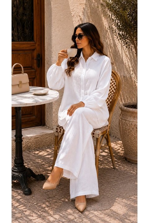 Fresh&Moda Kadın Büyük Beden Müslin Rahat Kalıp Gömlek