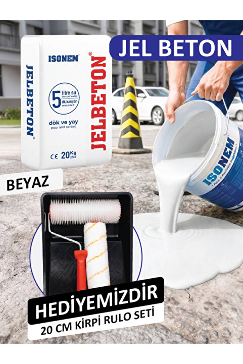 Isonem Jel Beton Kendinden Yayılan Zemin Kaplaması 20 kg - Beyaz (20 cm Kirpi Rulo Hediyeli)