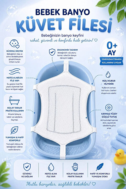 MorBebe Lüx Köpüklü Banyo Filesi, Küvet Yıkama Filesi, Bebek Banyo Filesi (KATLANIR KÜVETLERE UYUMLUDUR)