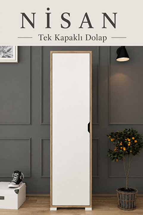 midoser Nisan 40 Cm Açık Ceviz-beyaz 5 Raflı Kiler Tek Kapılı Banyo Ve Elbise Dolabı - Gardırop