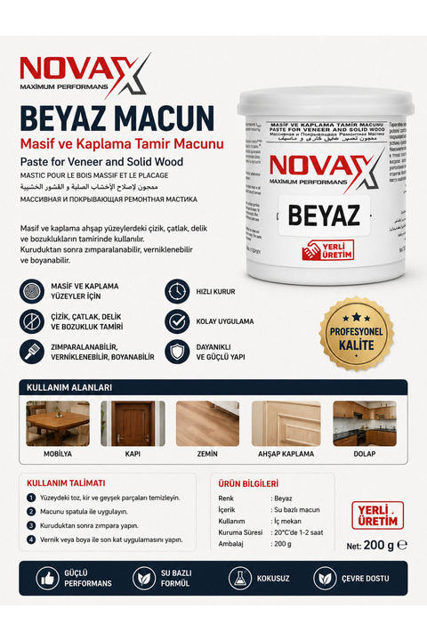 Genel Markalar AHŞAP TAMİR MACUNU BEYAZ RENK 200 ML