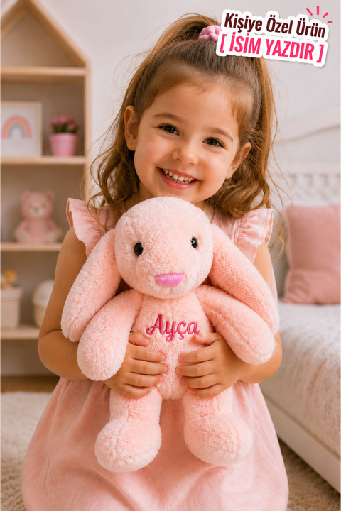 Pandamkee Kişiye Özel İsim Baskılı Uyku Arkadaşım Peluş Tavşan 35 cm
