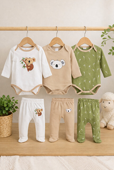 Bubito Koala Görselli Bebek 6'lı Alt Üst Takım Seti Çok Renkli