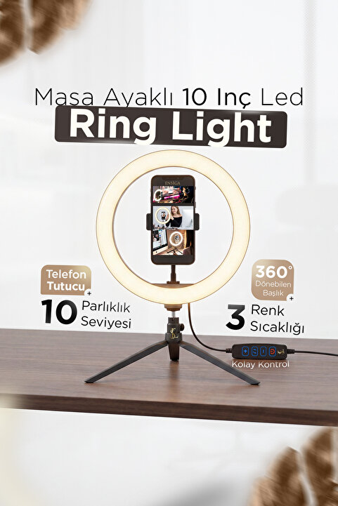 EN SİGA Masa Ayaklı 10 Inç Led Ring Lıght Influencer Youtuber Tiktok Telefon Tutucu Makyaj Işığı