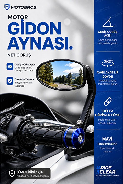 Motobros MOTOSİKLET AYNA MOTOSİKLET GİDON AYNASI MOTOR AYNA YAN AYNA TAKIMI GENİŞ GÖRÜŞ AÇILI MAVİ
