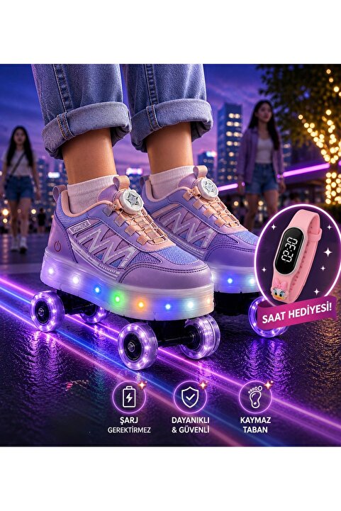 rimex sport wear Garantili Üst Kalite Çocuk Patenli Ayakkabı Işıklı 4 Teker Kaykay Sneaker Rahat Dayanıklı Ayakkabı
