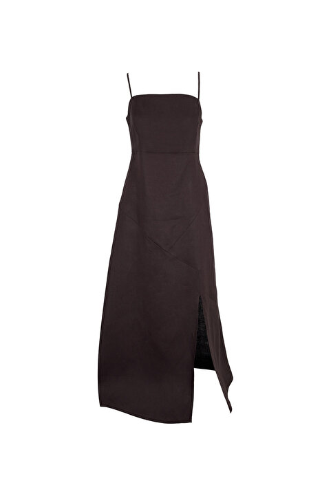 Fabrika Kahve Kadın Kare A-Form Fit Elbise F6SL-ELB0151
