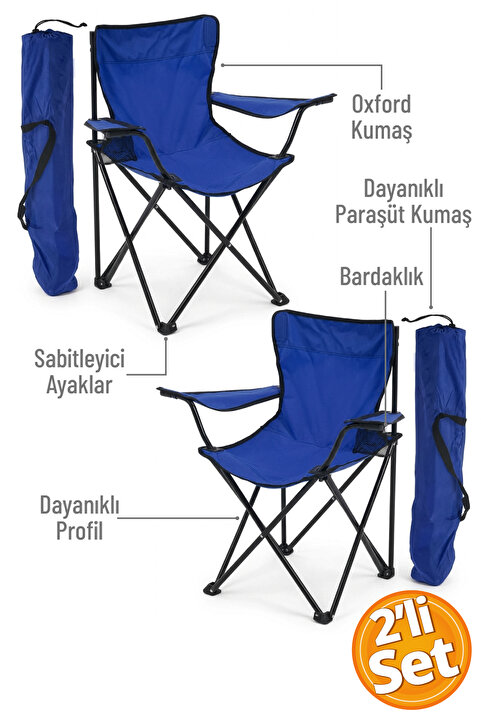 Trend Maison Katlanır Kamp Sandalyesi 2 Adet - Lacivert - Rejisör Sandalye