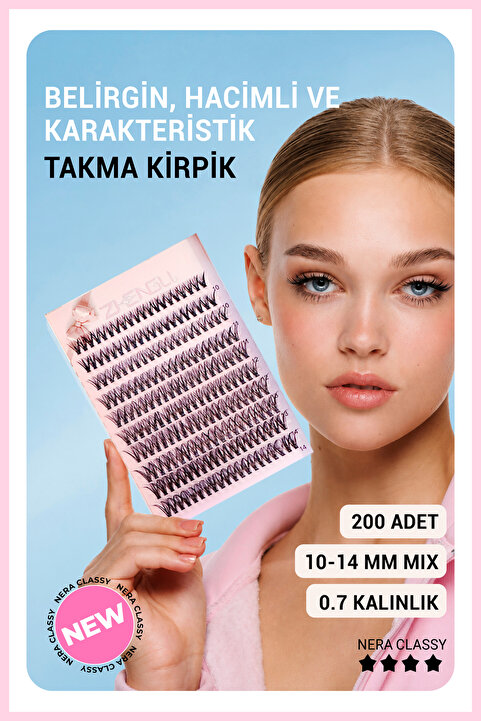 Nera Classy Anime Etkili Gerçek Kıl Mix, 200 Demet Takma Kirpik,