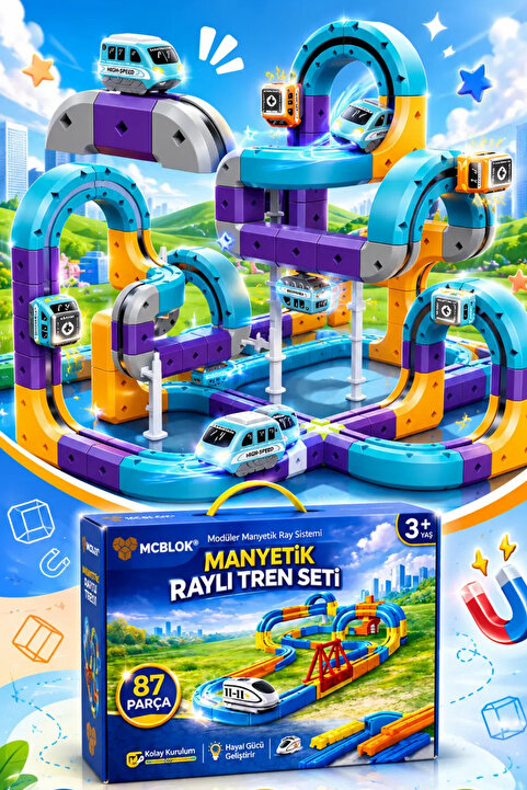 McBlok Manyetik Raylı Tren Seti - 87 Parça