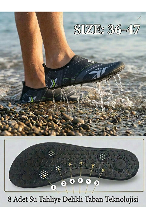 Sea&Blue Beyaz Desenli Kaymaz Tabanlı Deniz Ayakkabısı - Esnek Plaj ve Havuz Ayakkabısı - Deniz Patiği