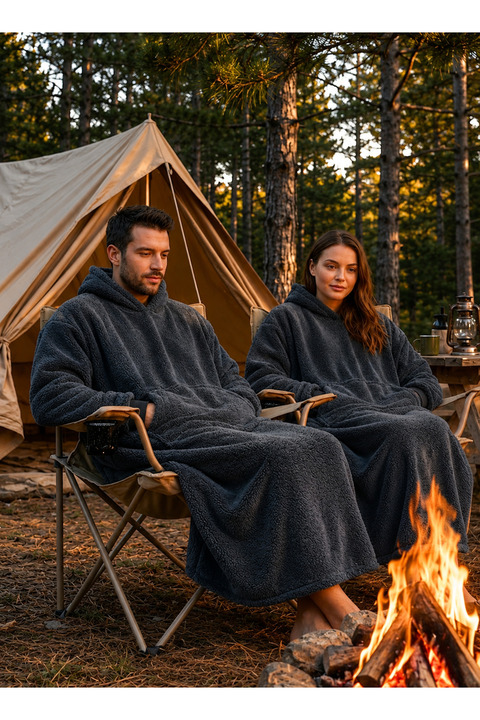 Packho Welsoft Kapüşonlu Giyilebilir TV Battaniyesi – Unisex Oversize - Antrasit Gri - (1 Adet)