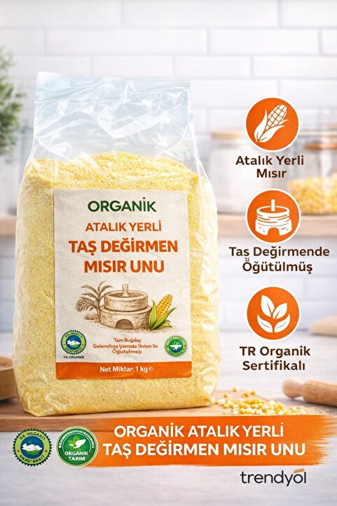 White Organic Organik Mısır Unu 1 Kg Atalık Yerli Taş Değirmen