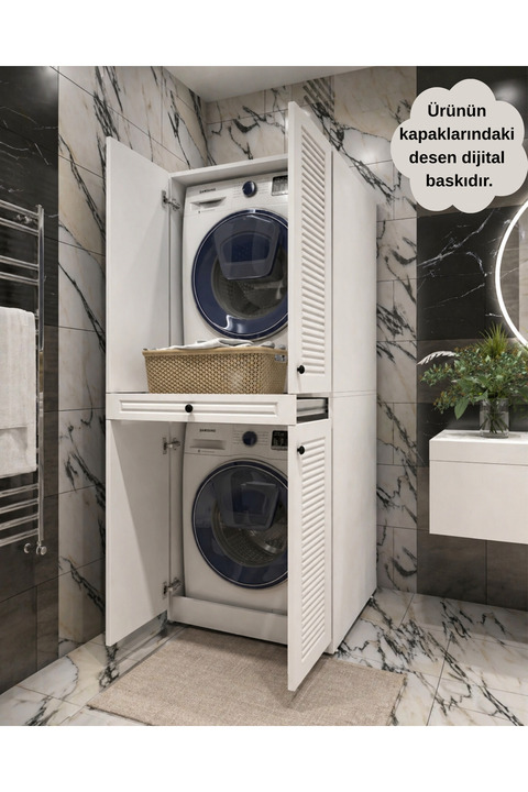 Eriza Home Eriza Banyo Dolabı, Çamaşır Sepeti Çekmeceli Çamaşır Ve Kurutma Makinesi Dolabı (CODE 2)