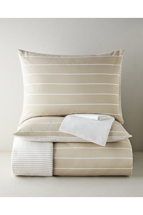 English Home Timeless Line Kolay Ütülenir Çarşaflı Çift Kişilik Nevresim Takımı 200x220 cm Bej