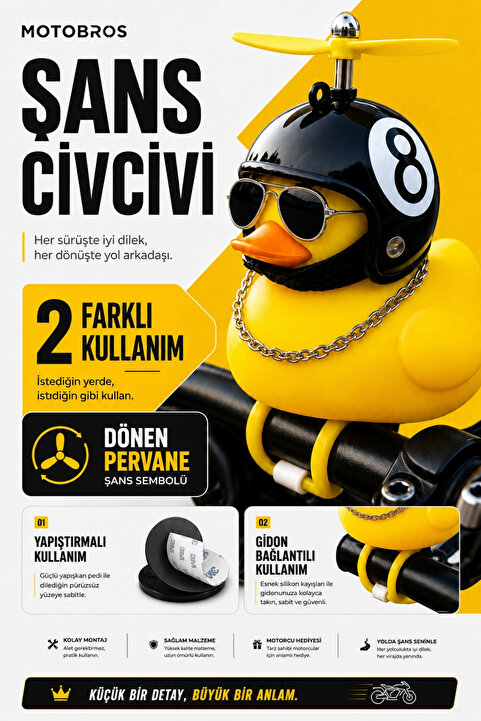 Motobros Motosiklet Bisiklet Aksesuar Motorcu Şans Civcivi Gidona Takılan Ve Yapışabilen Civciv Süs Sarı