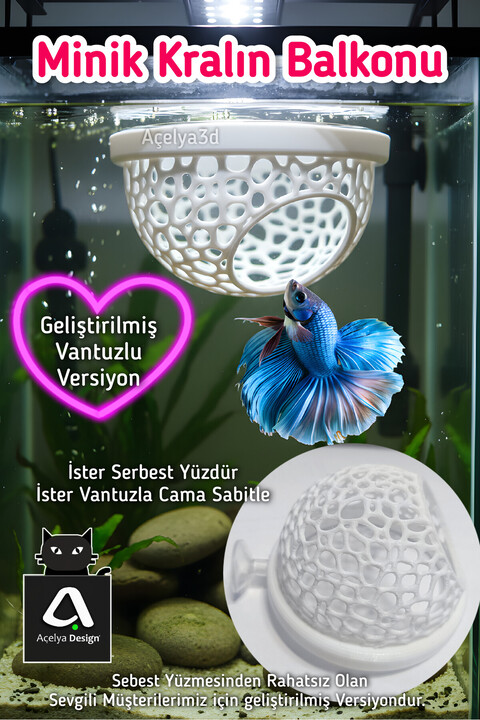 açelya3d Beta Balığı Betta Dinlenme Alanı & Üretim Yuvası – Halfmoon Köpük Yuva Destekli (Beyaz Renk)
