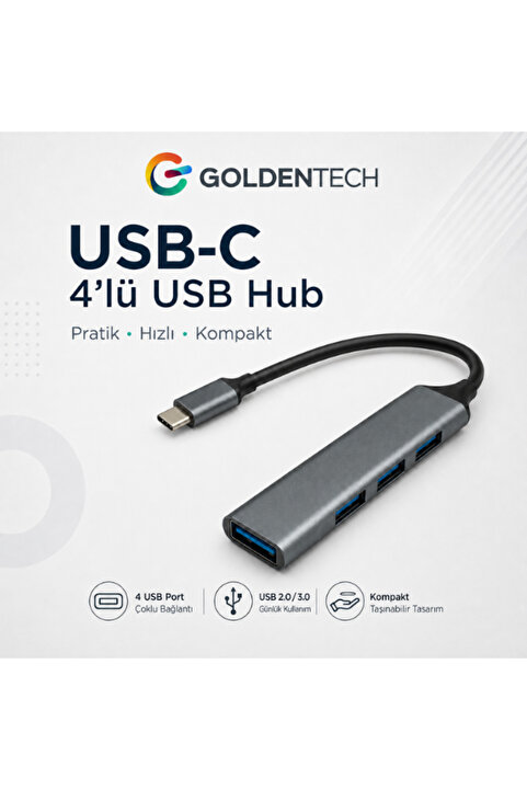 Golden Tech Type-c To Usb Hub 4 Port Çoklayıcı Macbook Ile Uyumlu Çoğaltıcı Type C To Usb Converter Hub