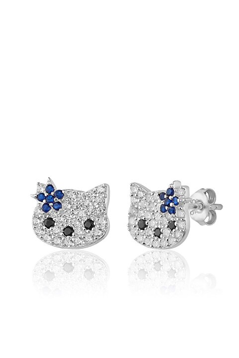 Zanaatsilver 925 Ayar Gümüş Zirkon Taşlı Yıldızlı Kedi Küpe