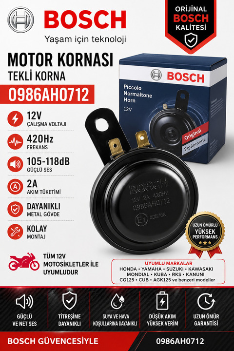 Bosch CFMOTO 250NK 2018-2026 12V Motosiklet Kornası Güçlü Ses