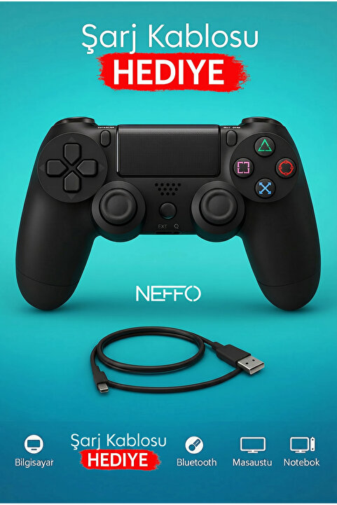 NEFFO Ps4 Joystick Tablet Telefon Pc Uyumlu Titreşimli Oyun Kolu 1 Adet - Şarj Kablo Hediyeli