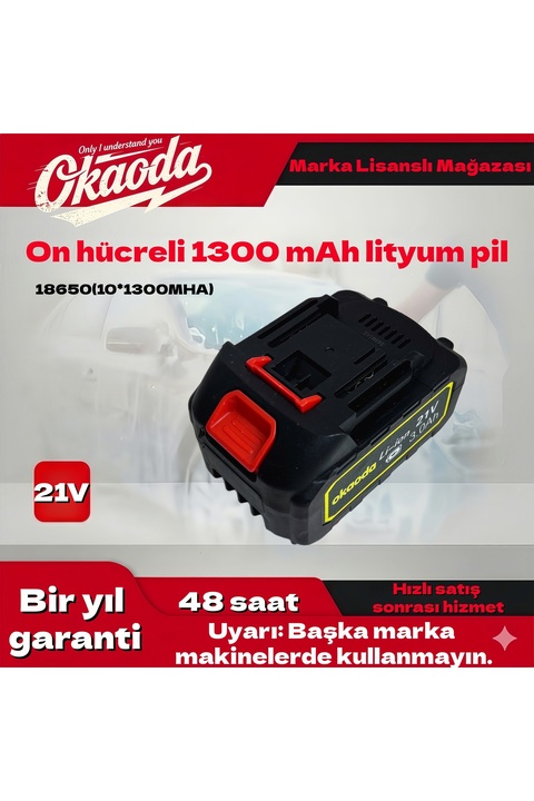okaoda 10*1300mMakita model lityum pil (lütfen boyutlarına dikkat edin; şarj cihazı dahil değildir).