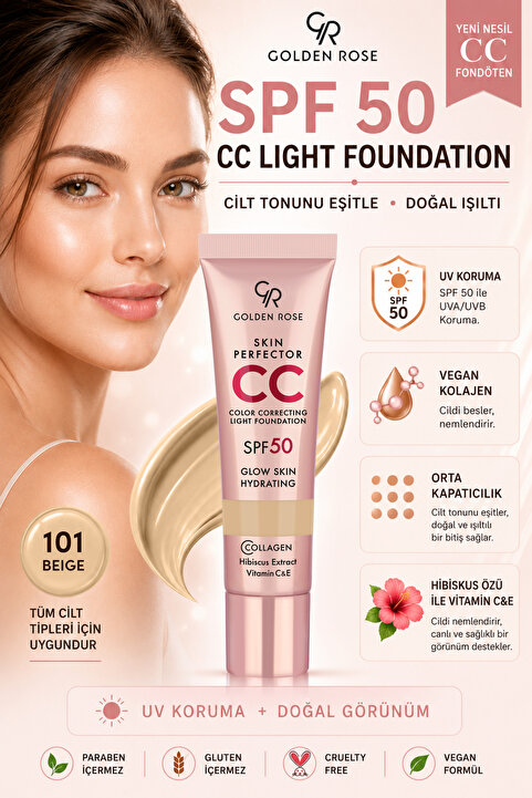 Golden Rose CC Krem Skin Perfector Color Correcting Light Foundation - 101