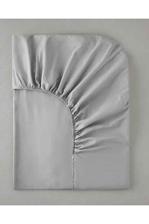 English Home Düz Pamuklu Çift Kişilik Lastikli Çarşaf 160x200 cm Çakıl Taşı
