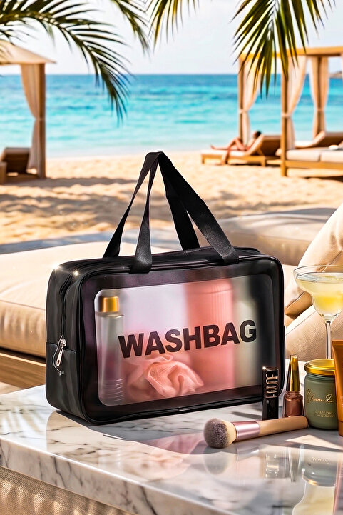 Porsima 3142 Şeffaf Seyahat ve Makyaj Çantası Su Geçirmez Organizer Washbag 20x30 cm