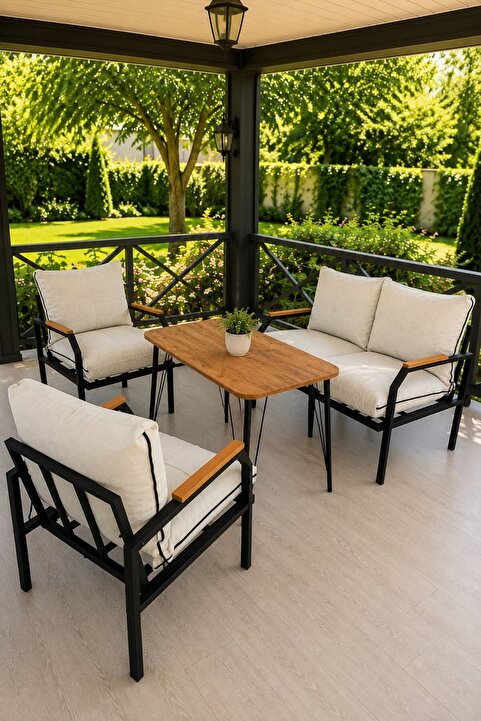 Huga Metal Duru Balkon, Bahçe, Cafe Metal Koltuk Takımı 2 1 1 Masalı
