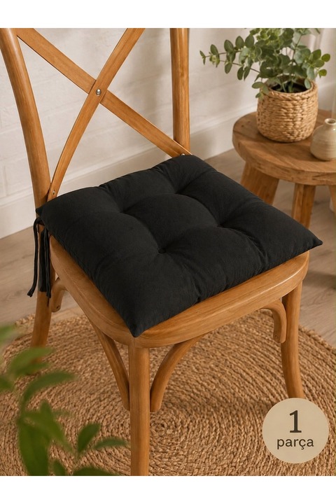 LemonBloom Premium Pofidik Tekli Sandalye Minderi 40x40cm Özel Dikişli Puntolu Bağcıklı Konforlu Oturma Minderi