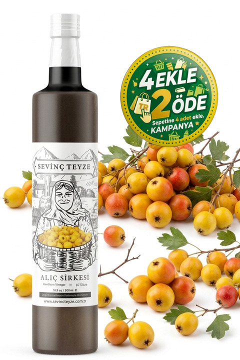 Organik Teyze Sevinç Teyze Alıç Sirkesi 500ml - Doğal Fermantasyon, Katkısız, Çiğ İçimlik, Hawthorn Vinegar