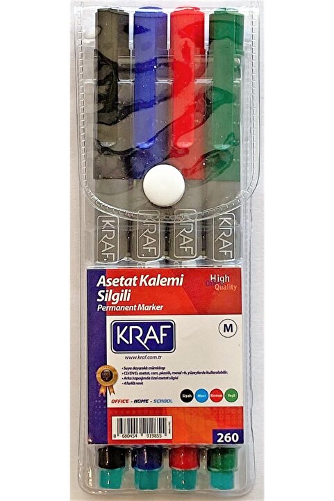 KRAF Asetat Kalemi Silgili (M) Medium 4 Lü Set