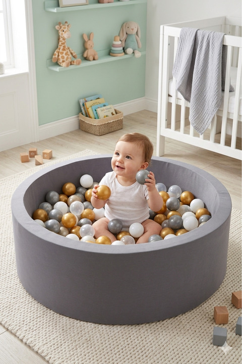 Wellgro Bubble Pops Gri Sünger Top Havuzu - Beyaz/şeffaf/gri/gold Toplar