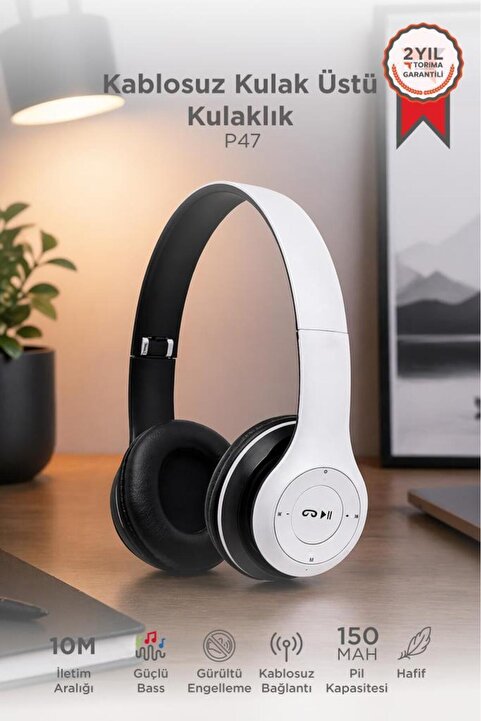 Torima Bluetooth Kulaklık Kulak Üstü Kablosuz Kulaklık P47 Beyaz